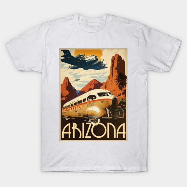 Arizona Saguaro Desert Vintage Travel Art Poster T-Shirt by OldTravelArt